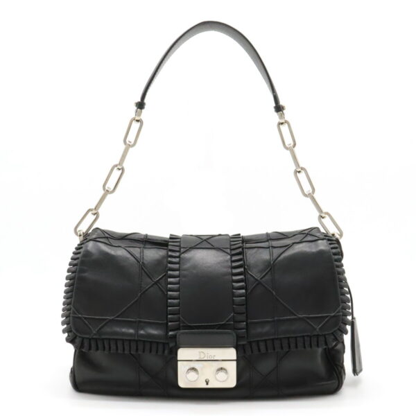 12370213 1 Christian Dior Lock Chain Shoulder Bag Frill Leather Black