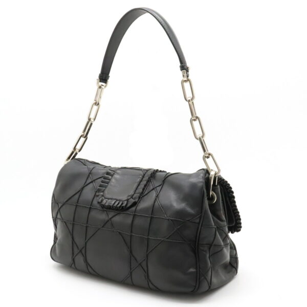 12370213 2 Christian Dior Lock Chain Shoulder Bag Frill Leather Black