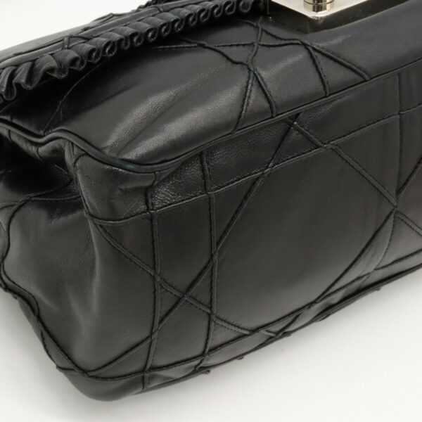 12370213 3 Christian Dior Lock Chain Shoulder Bag Frill Leather Black