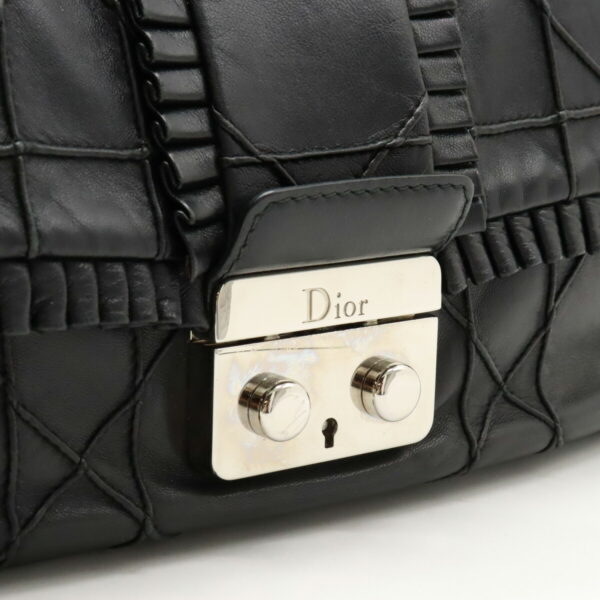 12370213 9 Christian Dior Lock Chain Shoulder Bag Frill Leather Black