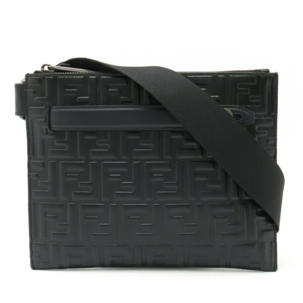 12380357 1 Fendi FF Logo Embossed Shoulder Bag Leather Black