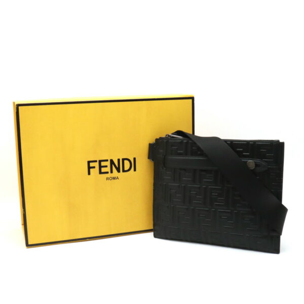 12380357 8 Fendi FF Logo Embossed Shoulder Bag Leather Black