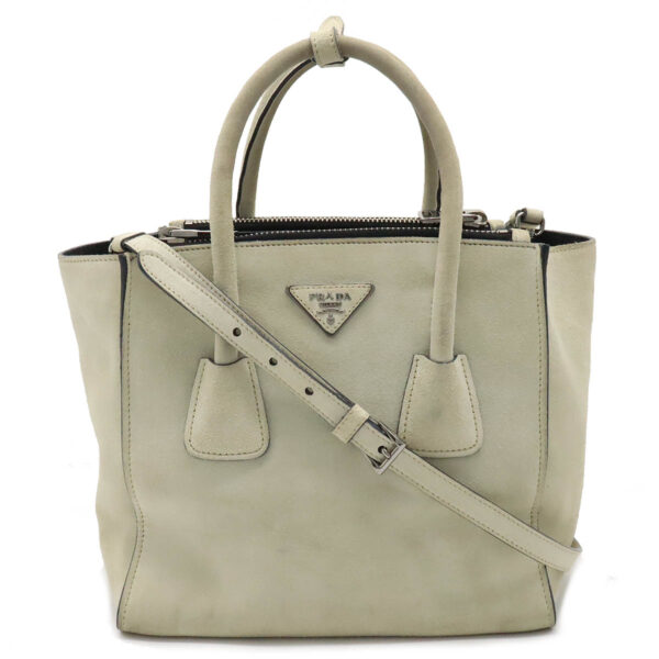 12380753 1 Prada W Zip Handbag Suede Leather Talco Ivory