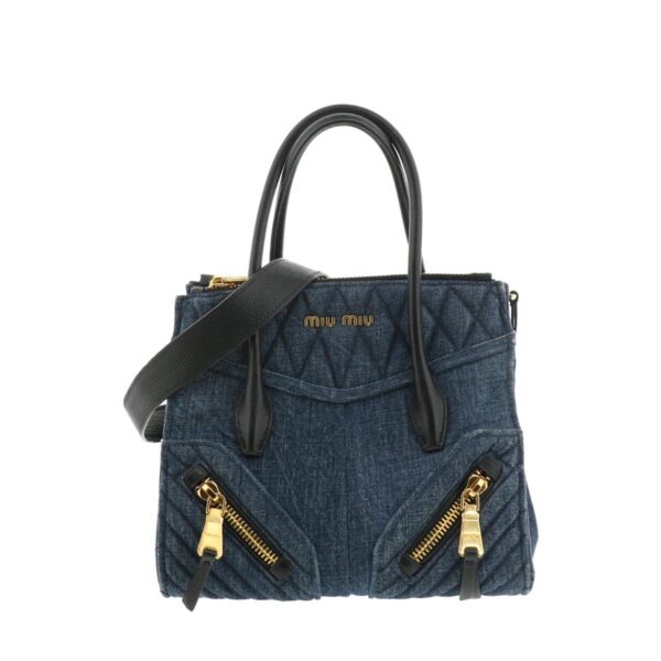 1240001029521 1 Miu Miu Denim Biker 2way Handbag Navy