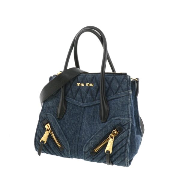 1240001029521 2 Miu Miu Denim Biker 2way Handbag Navy