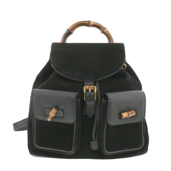 1240001030171 1 Gucci Bamboo Suede Rucksack Black