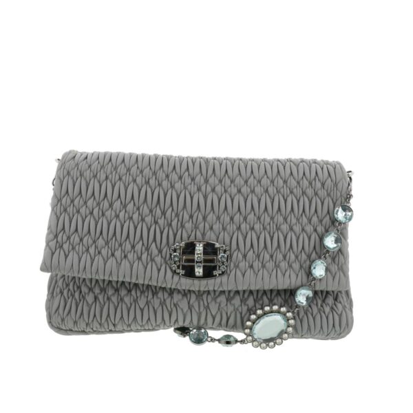 1240001030355 1 Miu Miu Nappa Crystal Bijou Shoulder Bag Gray