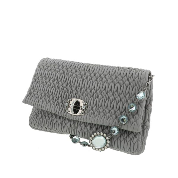 1240001030355 2 Miu Miu Nappa Crystal Bijou Shoulder Bag Gray