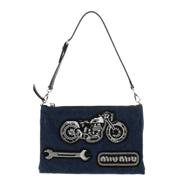 1240001030561 1 Miu Miu Denim Pop Peace Mark Clutch Bag Blue