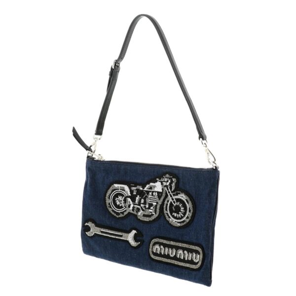 1240001030561 2 Miu Miu Denim Pop Peace Mark Clutch Bag Blue