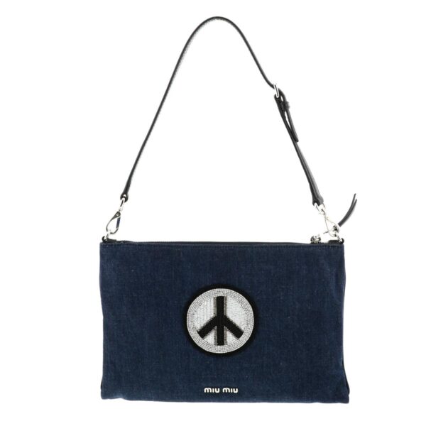 1240001030561 4 Miu Miu Denim Pop Peace Mark Clutch Bag Blue