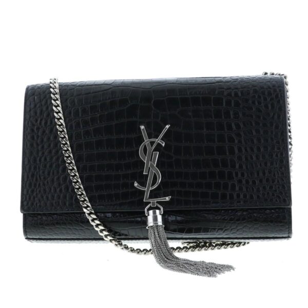 1240001037301 1 Yves Saint Laurent Croc Embossed Shoulder Bag Black