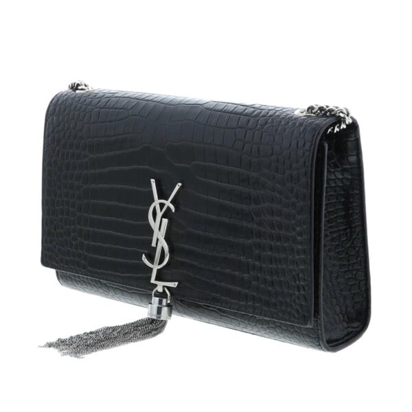 1240001037301 2 Yves Saint Laurent Croc Embossed Shoulder Bag Black