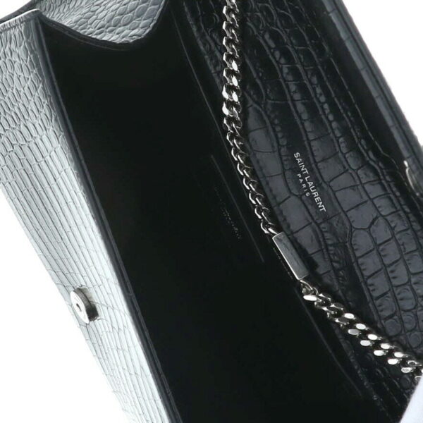 1240001037301 6 Yves Saint Laurent Croc Embossed Shoulder Bag Black