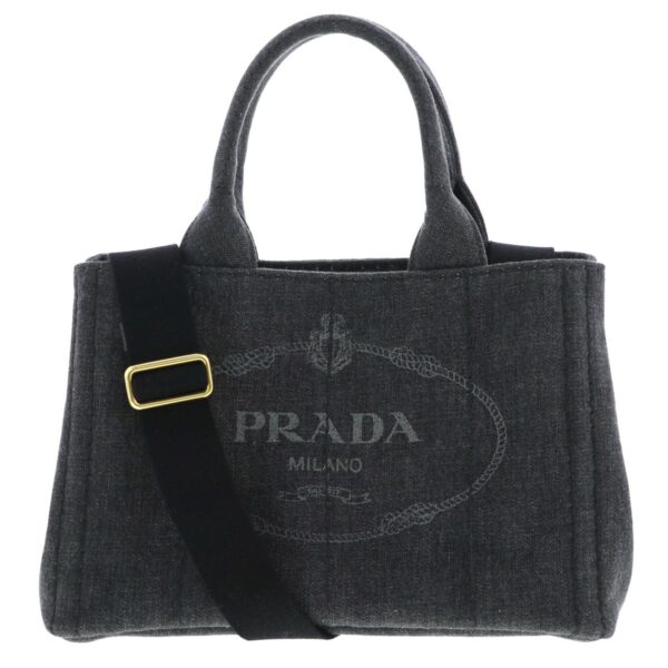 1240002017554 1 Prada Canapa Mini 2way Shoulder Bag Black Canvas Denim