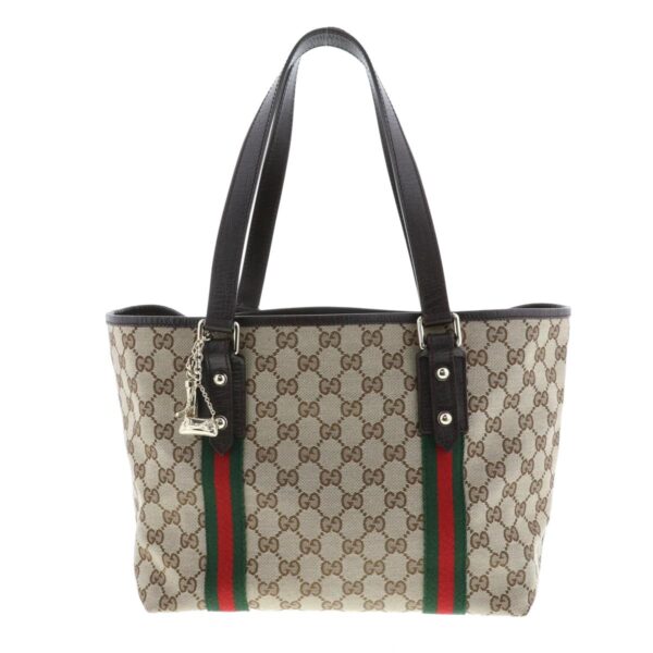 1240002020962 1 Gucci GG Canvas Tote Bag with Charm Sherry Line Beige