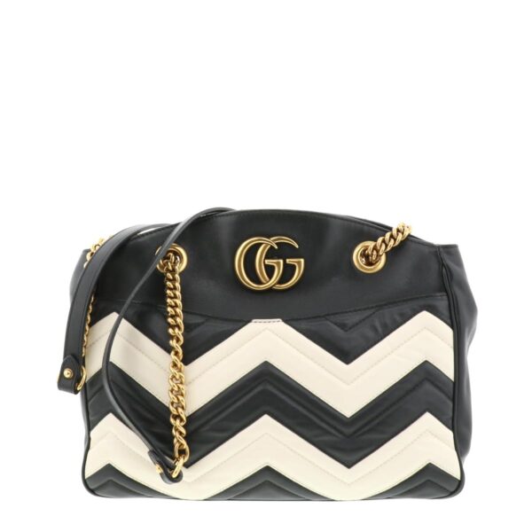 1240004011269 1 Gucci GG Marmont Chain Shoulder Bag Black White