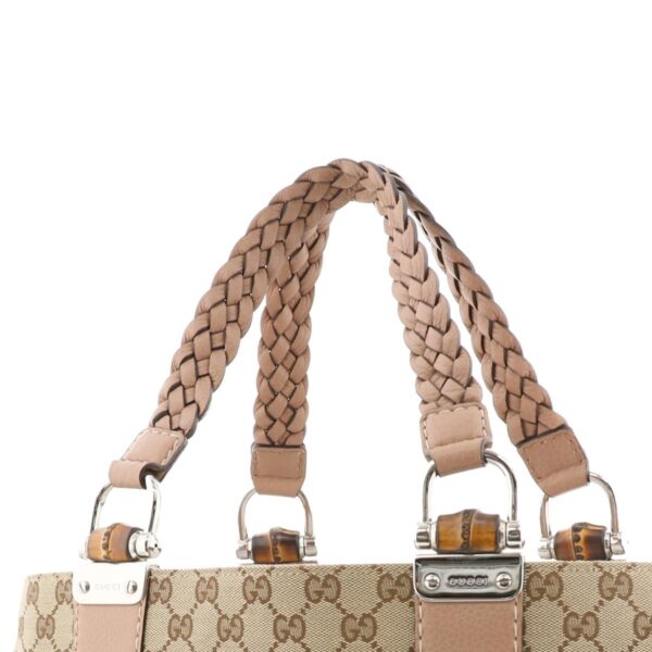 1240004011964 3 Gucci GG Canvas Bamboo Tote Handbag Pink Beige