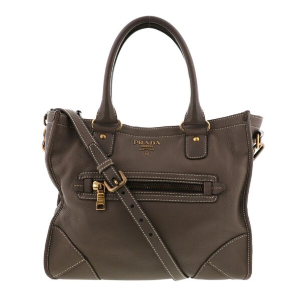 1240004022271 1 Prada 2way Leather Tote Bag Gray