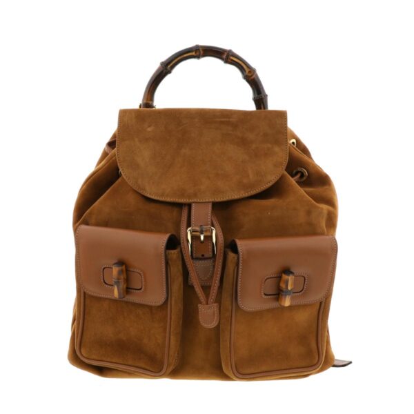 1240005017490 1 Gucci Bamboo Suede Backpack Brown