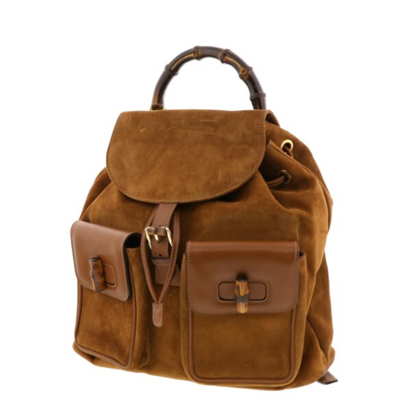 1240005017490 2 Gucci Bamboo Suede Backpack Brown