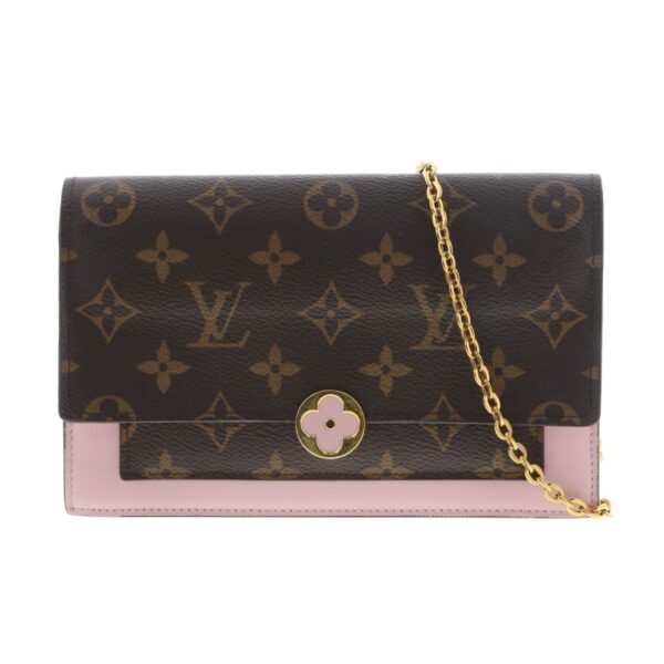 1240005025721 1 2 Louis Vuitton Portfolio Floral Wallet Chain Monogram Brown Pink