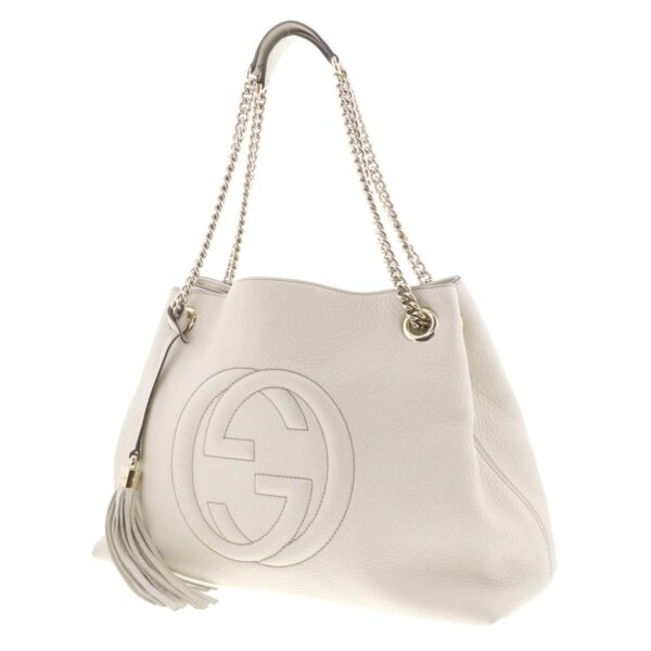 1240005026860 2 Gucci Interlocking Soho Fringe G Chain Shoulder Bag Beige White