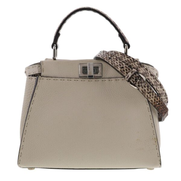 1240005028928 1 Fendi Mini Peekaboo 2way Shoulder Bag Python Beige