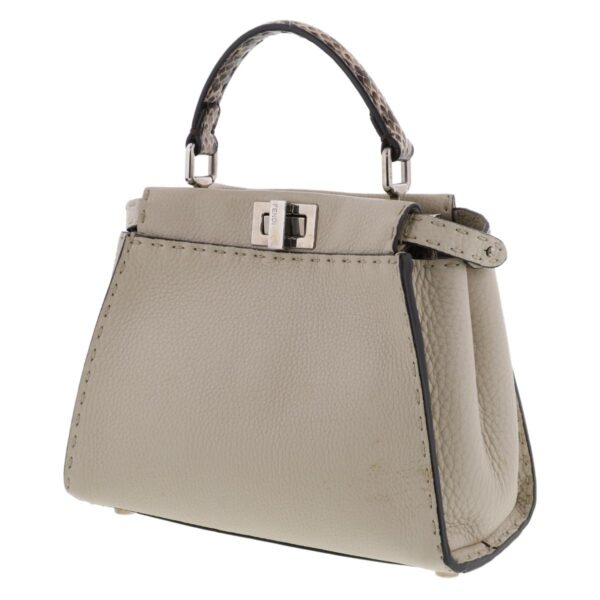 1240005028928 2 Fendi Mini Peekaboo 2way Shoulder Bag Python Beige