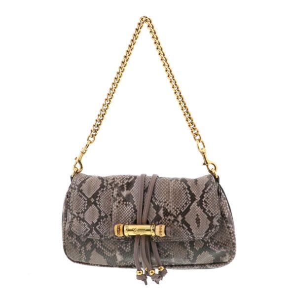 1240007007561 1 Gucci Python Bamboo Chain Shoulder Bag Brown