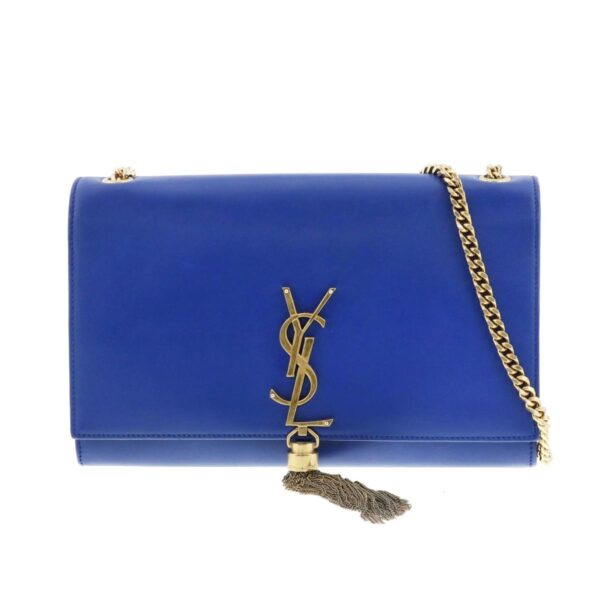 1240007017662 1 Saint Laurent Monogram Fringe Chain Shoulder Bag Blue