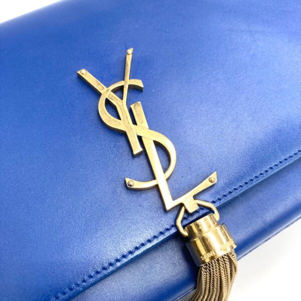 1240007017662 8 Saint Laurent Monogram Fringe Chain Shoulder Bag Blue