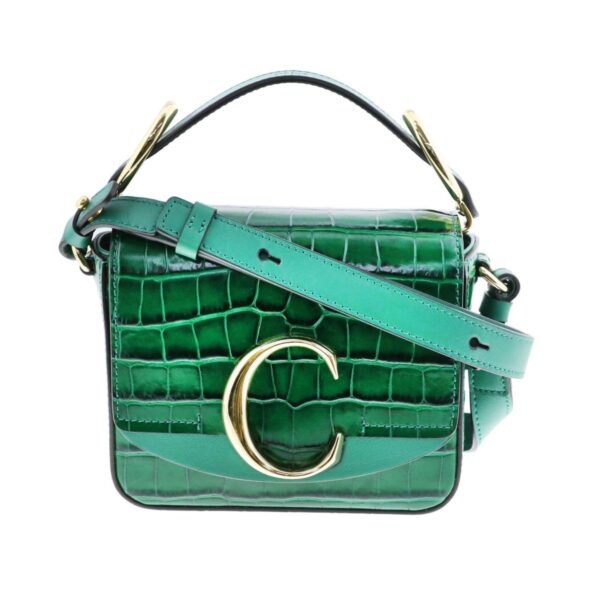 1240007017717 1 1 Chloe C Croco Embossed 2way Shoulder Bag Green