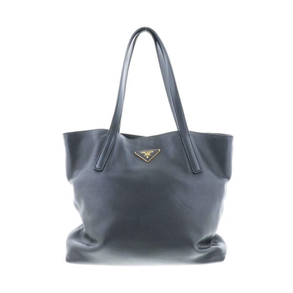 1240007021093 1 Prada Triangle Leather Tote Bag Black