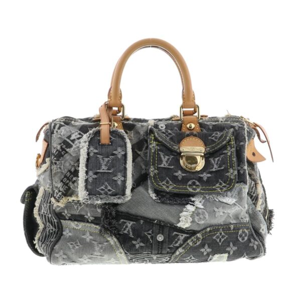 1240007021559 1 Louis Vuitton Speedy 30 Patchwork Handbag Denim Black