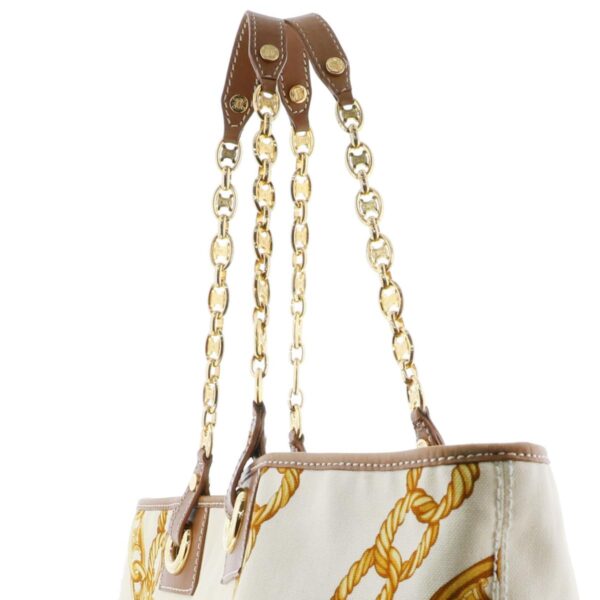 1240007021844 3 Celine Chain Canvas Leather Tote Bag White Beige