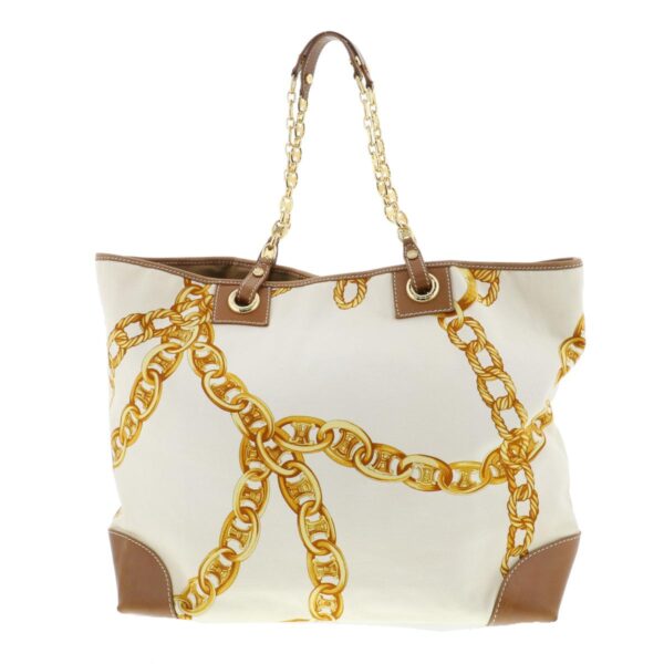 1240007021844 4 Celine Chain Canvas Leather Tote Bag White Beige