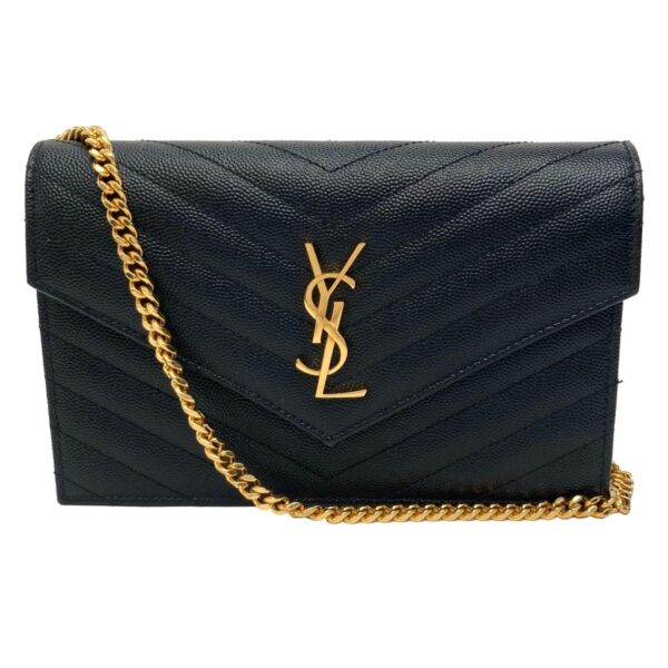 1240007025320 1 Saint Laurent Monogram Envelope Chain Wallet Black