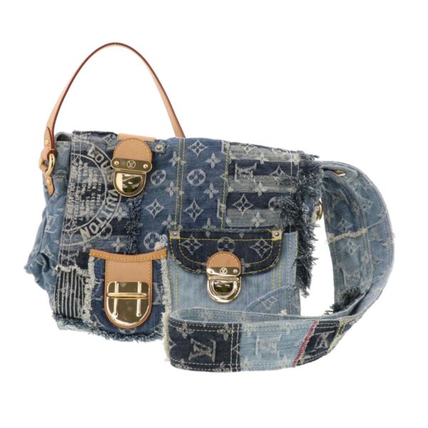 1240007029144 1 Louis Vuitton Denim Patchwork Posty Shoulder Bag Indigo