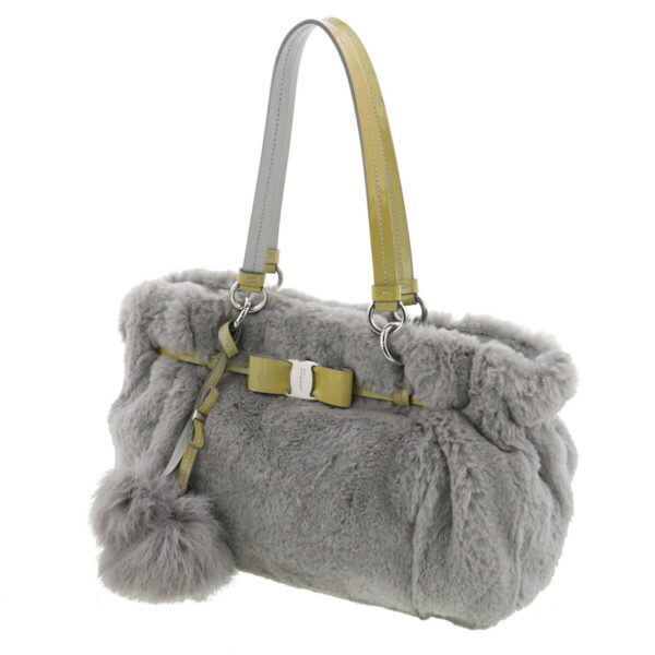 1240009002803 2 Ferragamo Valaribon Rabbit Fur Handbag Gray