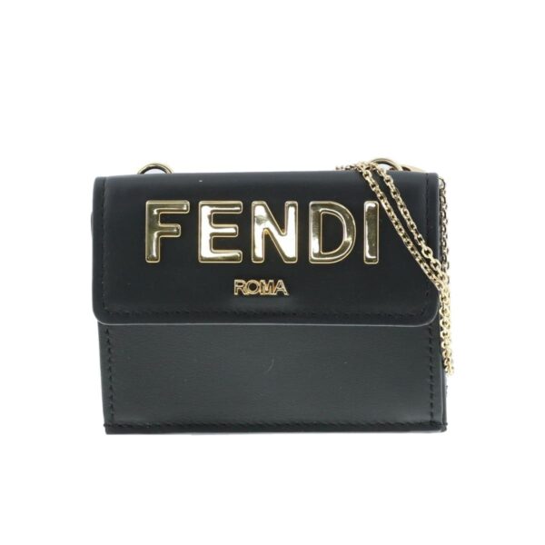 1240009003444 1 Fendi Compact Chain Wallet Black