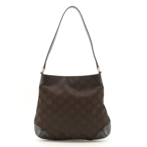 12400230 1 Gucci GG Nylon Shoulder Bag Leather Brown