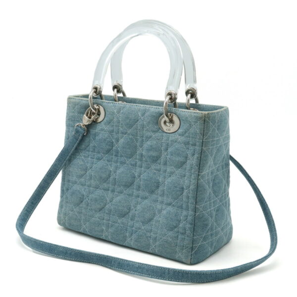 12400264 2 Christian Dior Lady Dior Cannage Handbag 2WAY Denim Light Blue