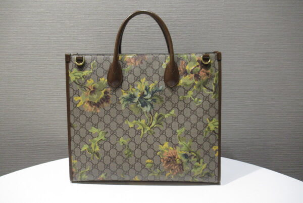 12400324 2 Gucci Tote Bag GG Supreme Sunflower Large 2Way Brown