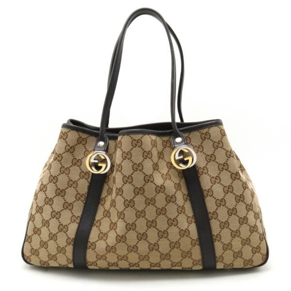 12400560 1 Gucci GG Twins Tote Bag Leather Khaki Brown