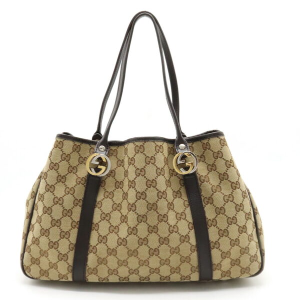 12400573 1 Gucci GG Twins Tote Bag Leather Khaki Brown