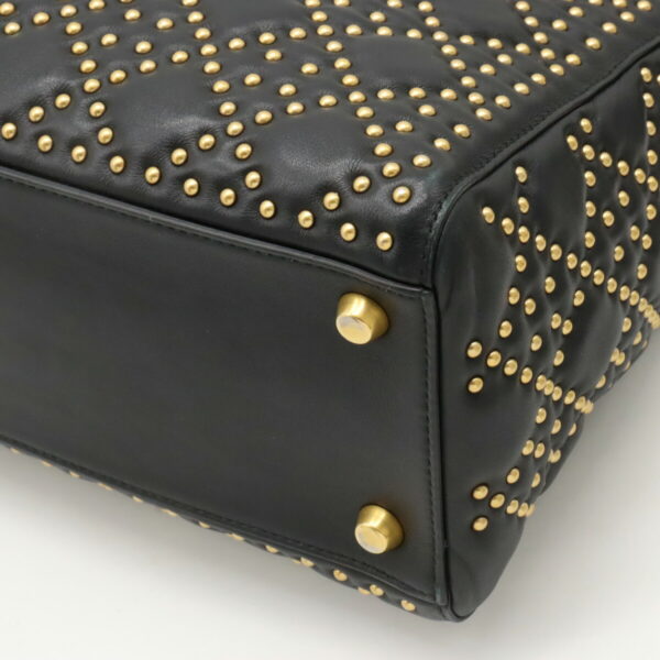 12400987 3 Christian Dior Lady Dior Studded Handbag 2WAY Leather Black