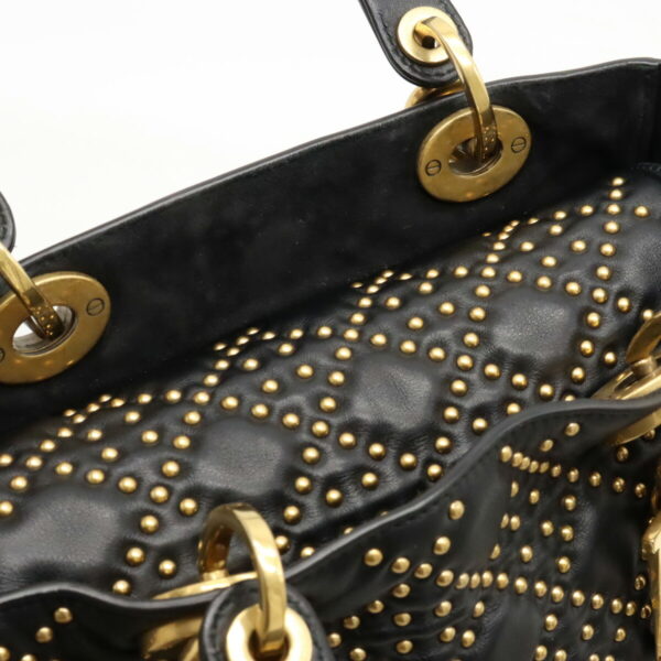 12400987 6 Christian Dior Lady Dior Studded Handbag 2WAY Leather Black