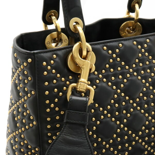 12400987 7 Christian Dior Lady Dior Studded Handbag 2WAY Leather Black