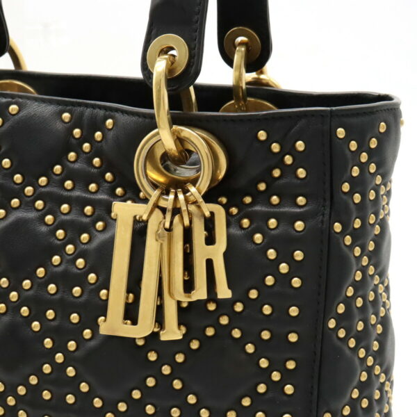 12400987 8 Christian Dior Lady Dior Studded Handbag 2WAY Leather Black